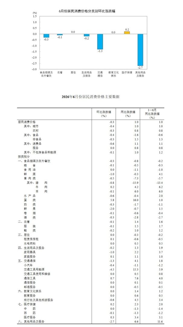 国家统计局:6月CPI同比上涨1.0% 环比下降0.3% 国家统计局:6月CPI同比上涨1.0% 环比下降0.3% - 图片3